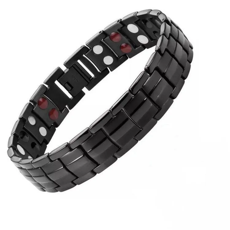Double Row Magnetic Men's Bracelet - Adjustable Retro Fashion Jewelry - Black