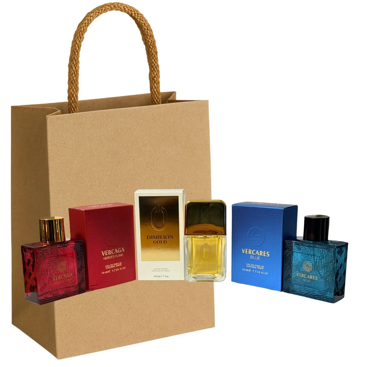 Men's Perfume Set - Vercaga, Vercares & Dimilion Gold with Gift Bag COMBO