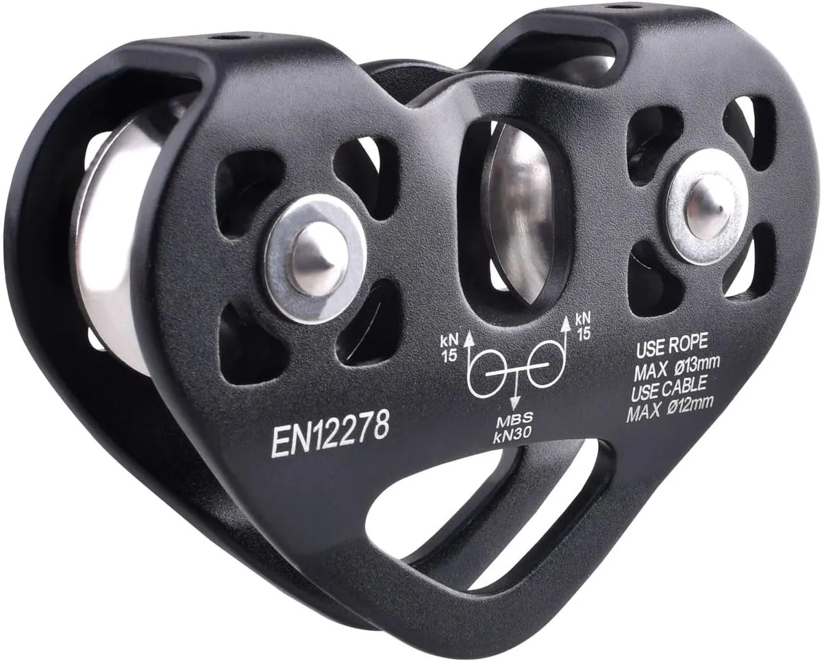 Zip Pulley, 30kN Cable Kit, Heavy Duty Aluminum Alloy for Rescue Climbing - Black