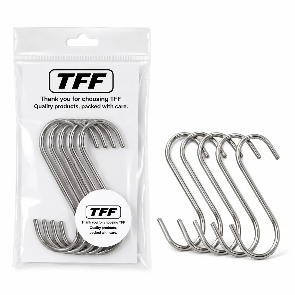 TFF Large Stainless Steel S-Hanging Hooks - 5 Pack