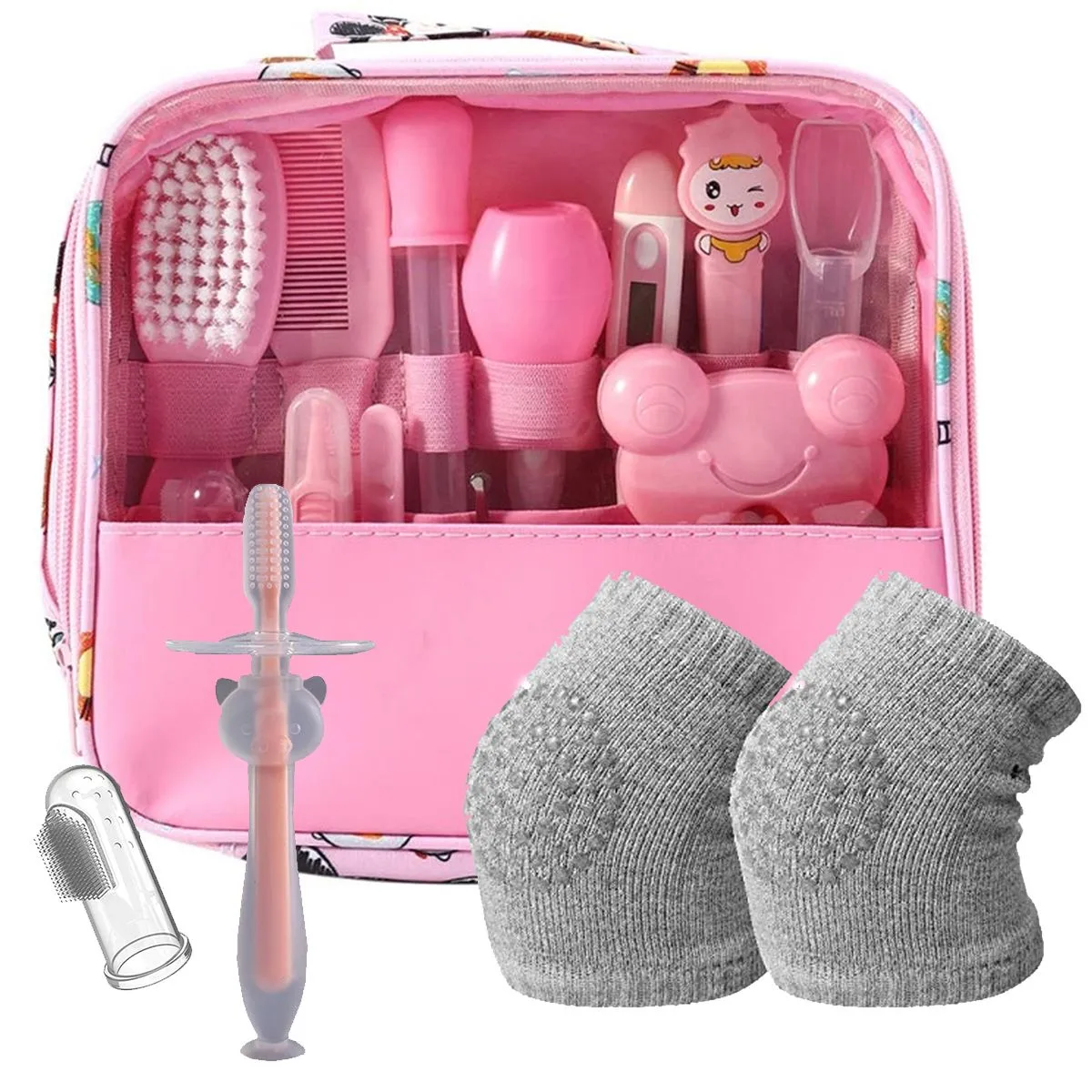 16 Piece Travel Baby Care Grooming Essentials Kit with Kneepads - Pink