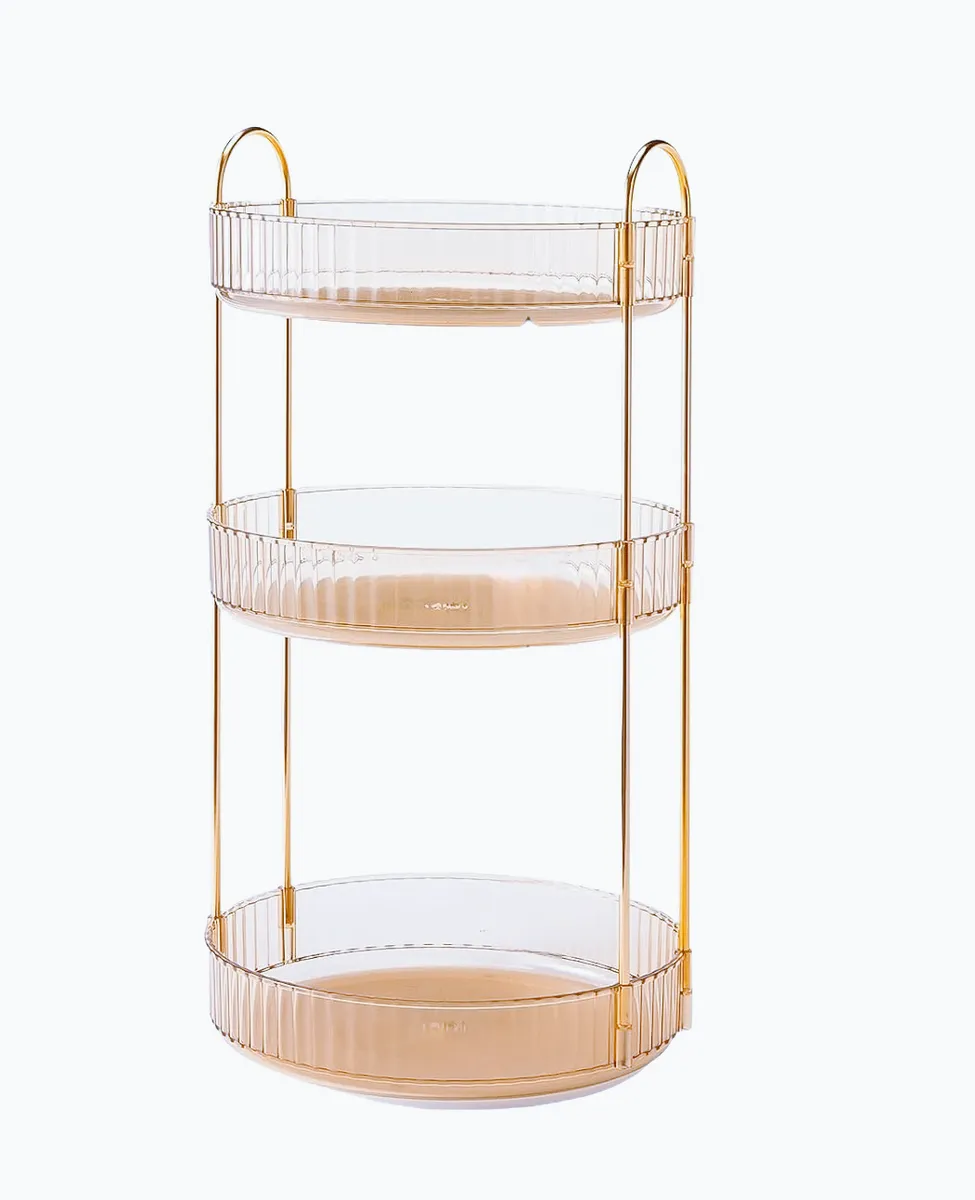 360 Degree Rotating Makeup Organizer bathroom kitchen storage stand 3 Tier - Gold