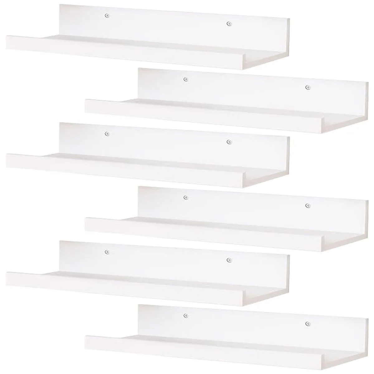 6 Piece Floating Wall Shelves- Wall Mounted Display Shelves Bedroom Decor - White