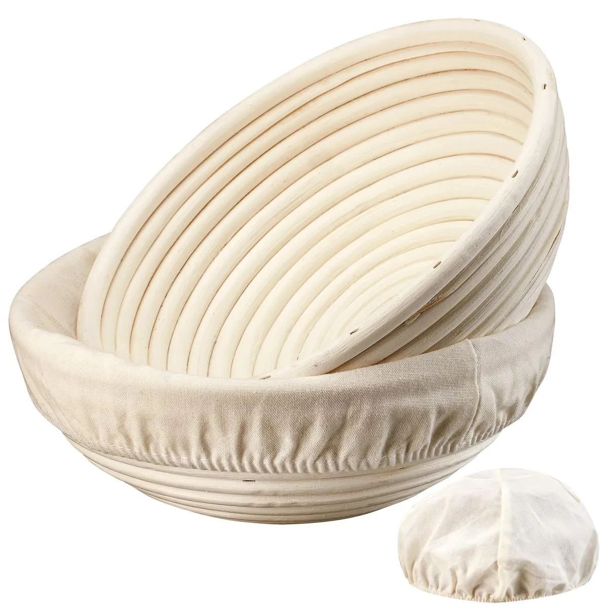 Artisan Sourdough Proofing Basket-Round Eco Rattan with Liner(25x8cm-2Pack)