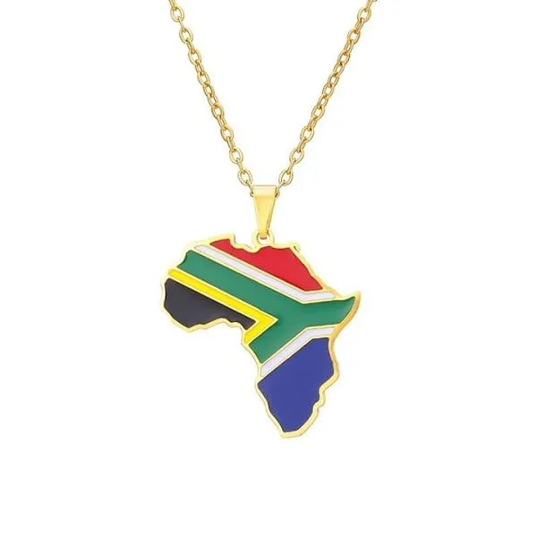 South African Flag Stainless Steel Pendant Necklaces - SOUTH AFRICAN FLAG 