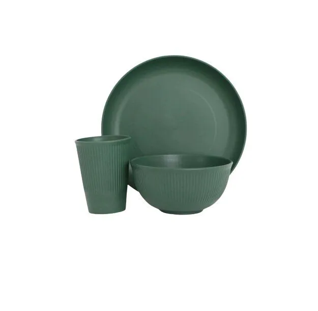 Unbreakable 18 Piece Wheat Dinner Set -  Army Green