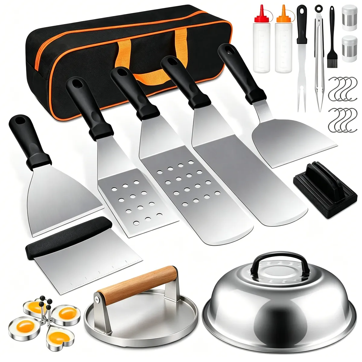 Stainless Steel Griddle Accessories Kit Flat Top BBQ Grill Tools Set