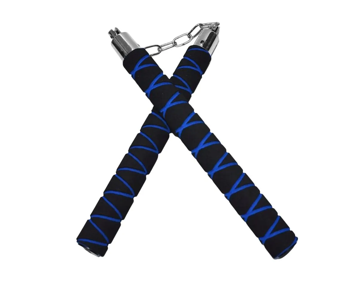Nunchaku Training Equipment - Foam Wrapped Dual Stick Nunchucks Baton - Blue