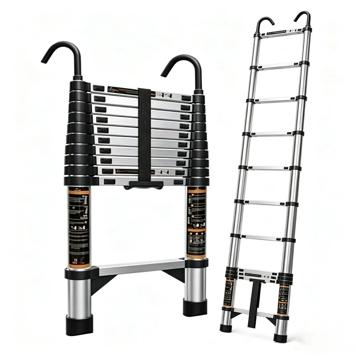 Stainless Steel Telescopic Ladder with Hook, Extension Aluminum Ladders