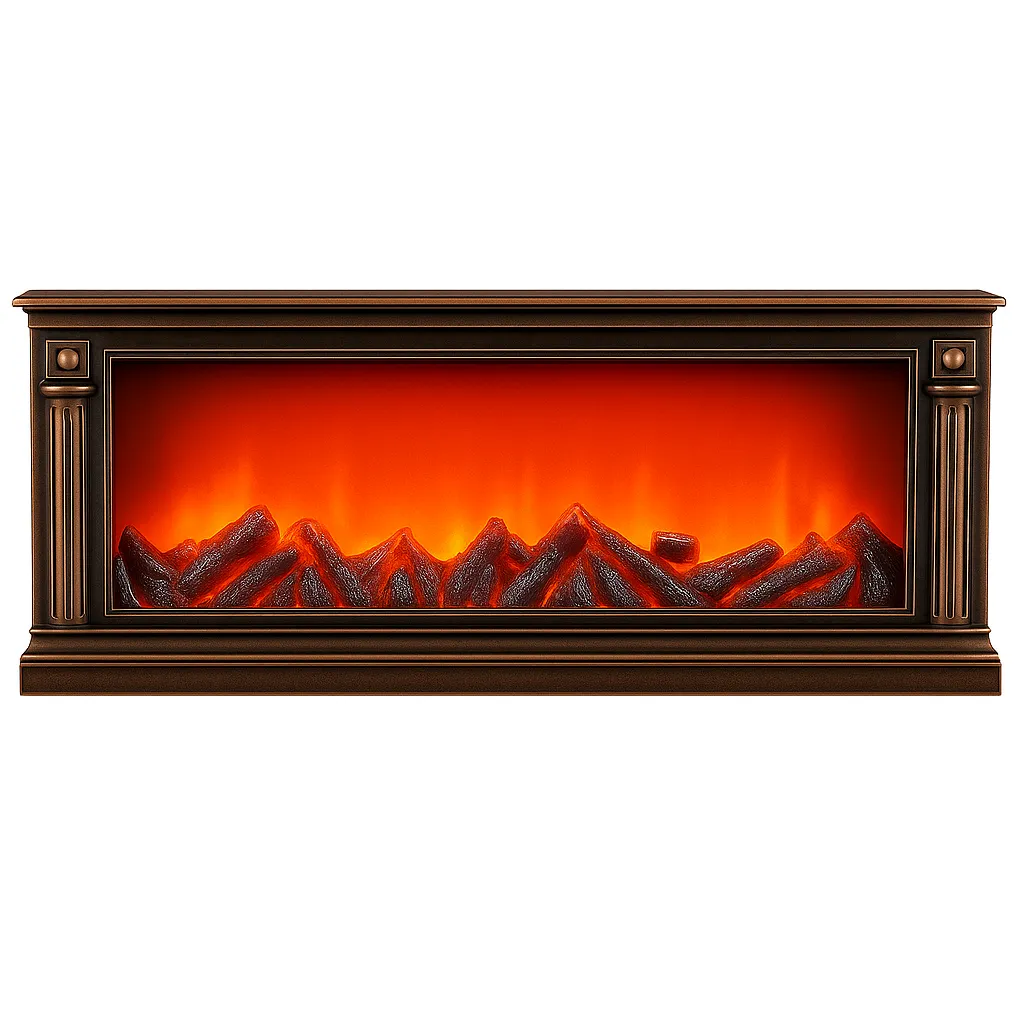 Electric LED Fireplace Heater with Flame Effect - Brown Finish - Brown