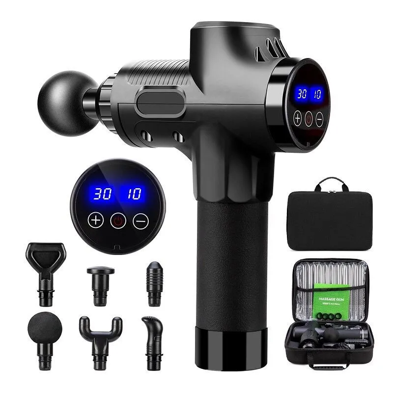 Professional 30 Speed Levels Muscle Massage Gun with 6 Heads - Black