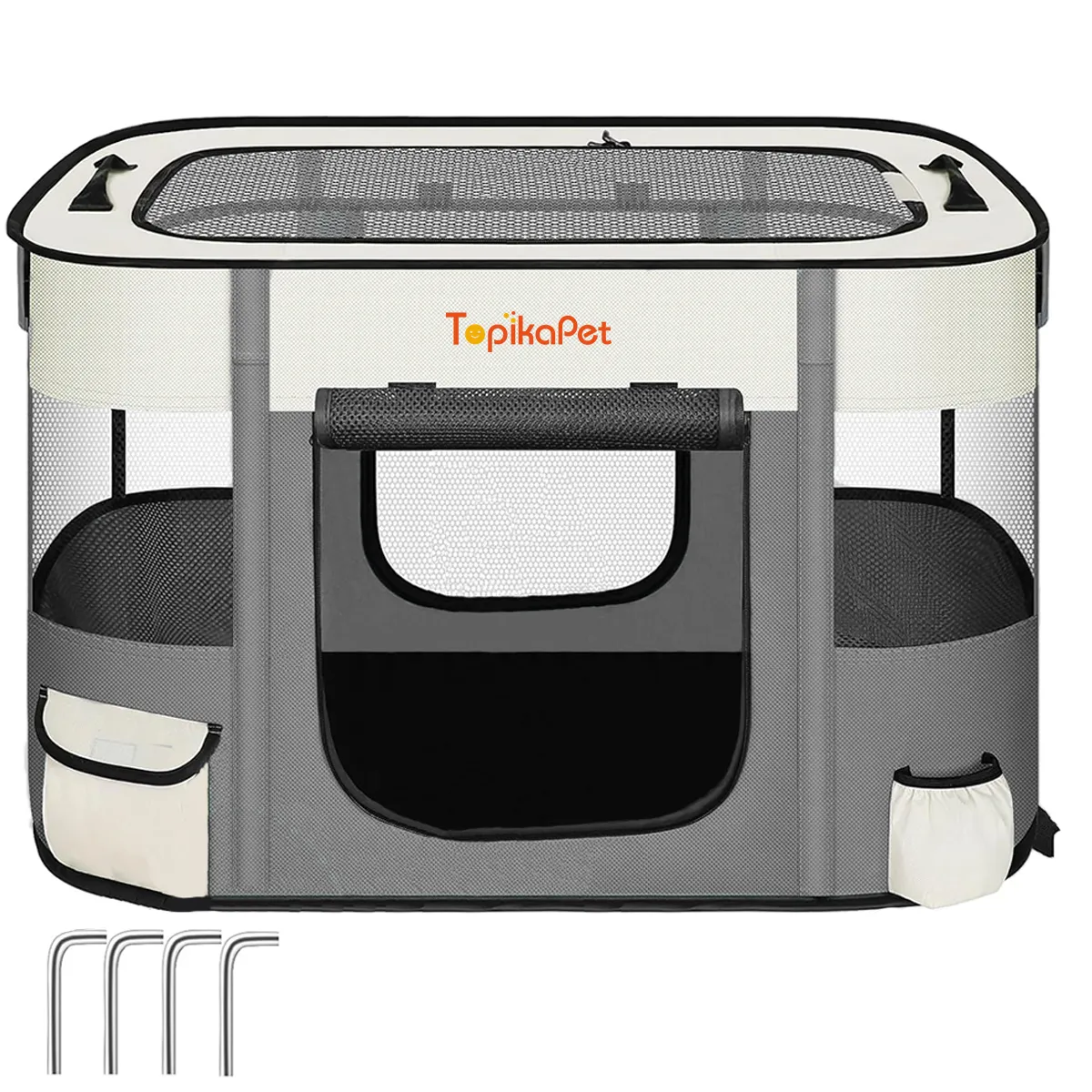 Topika Foldable Dog/Cat Tent Playpen Portable Pet Indoor/Outdoor Cage - Grey-L