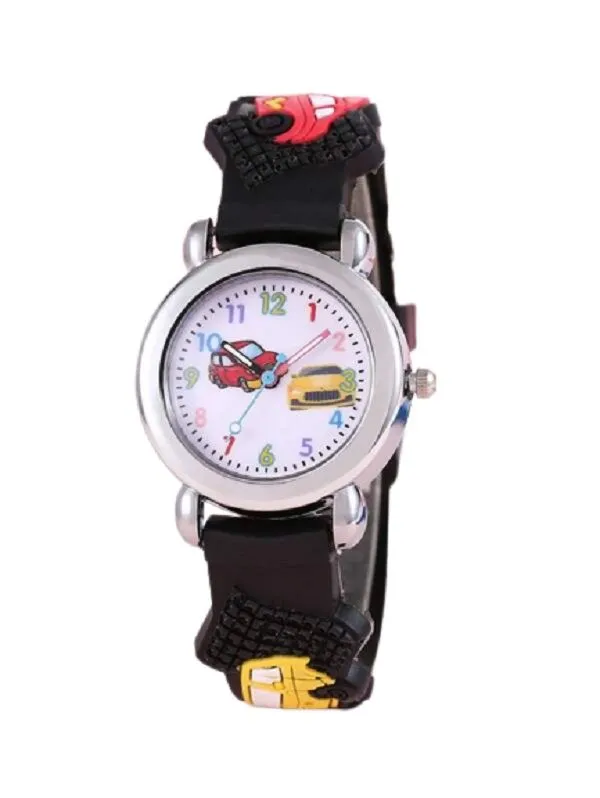 Kids Watch With Car Pattern - Black