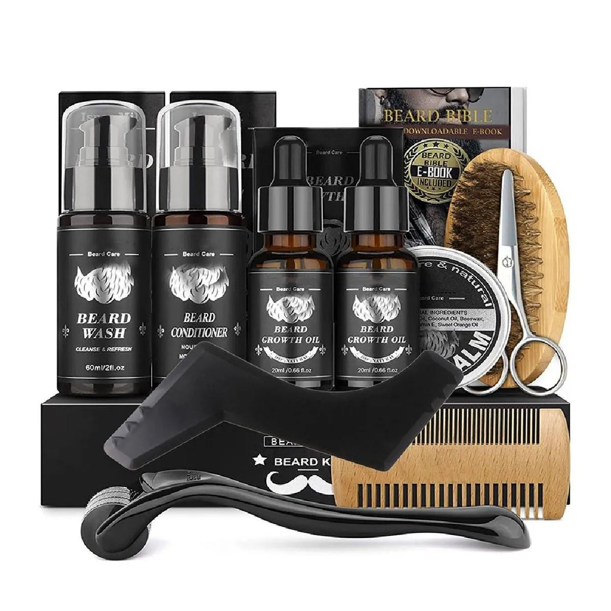 11 Piece Beard Care Kit for Men Grooming Set with Shampoo Oil Balm Gift Box