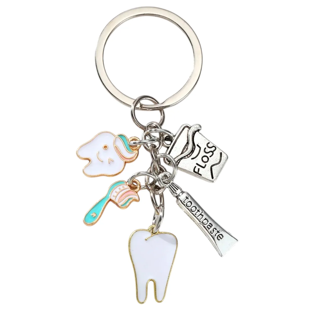 Dental Care Charm Keychain - Silver