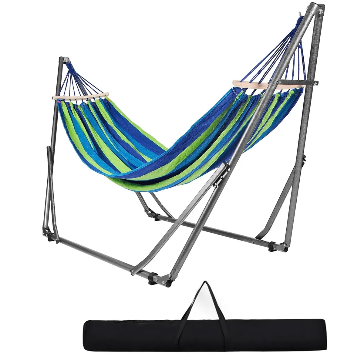 Hammock with Folding Stand Portable Outdoor Foldable Garden Hammock Frame - Blue