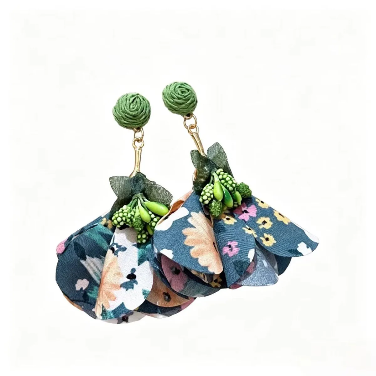Fruit Print Fabric Flower Dangle Earrings Cute Summer Fruit Earrings - Green