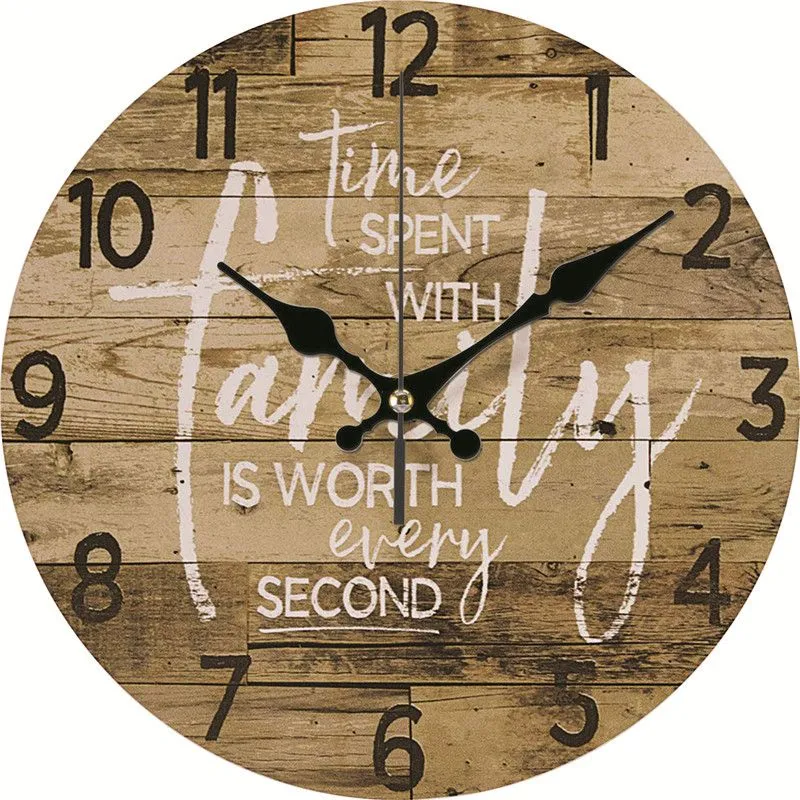 Wood Grain Classic Silent Non Ticking Wall Clock Battery Powered Clock