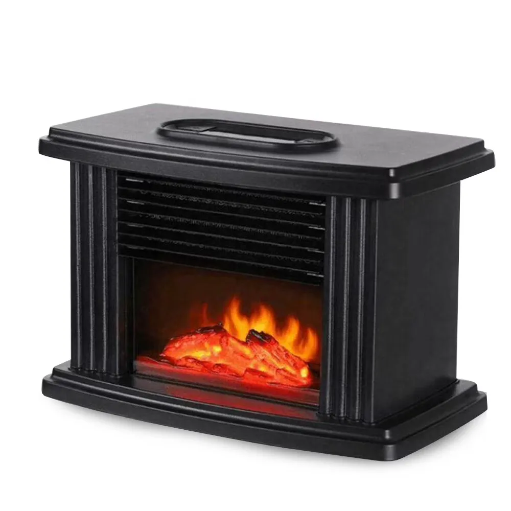 Portable Mini Electric Fireplace Heater with Flame Effect & Digital Display