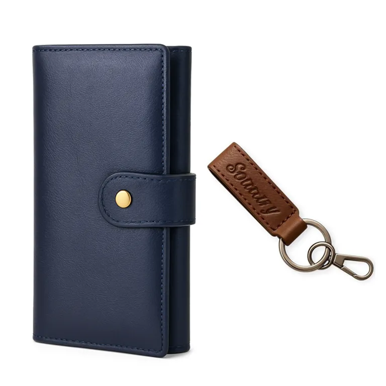 Womens Leather Credit Card Holder Wallet with Leather Key Holder Keychain