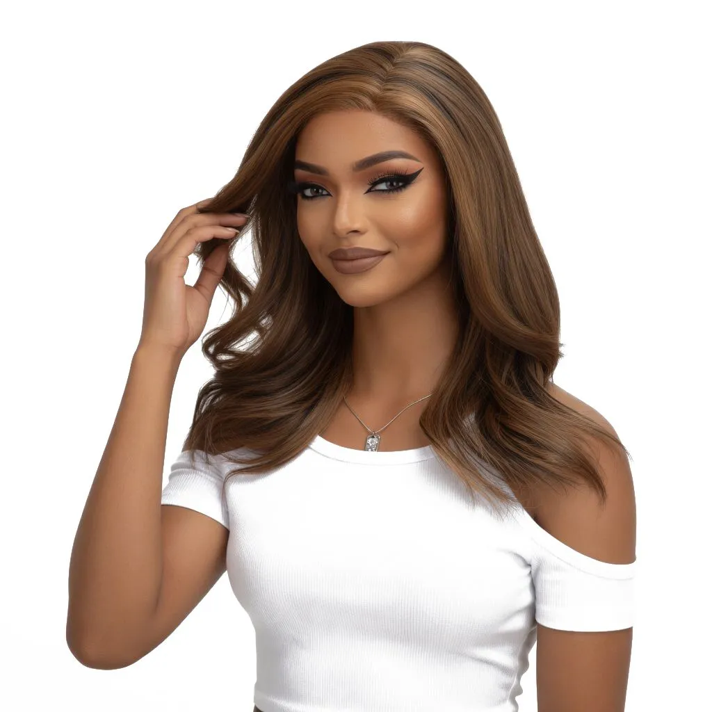 18" Ombre Brown Body Wave Wig T-Part Lace Front Kanekalon Fiber