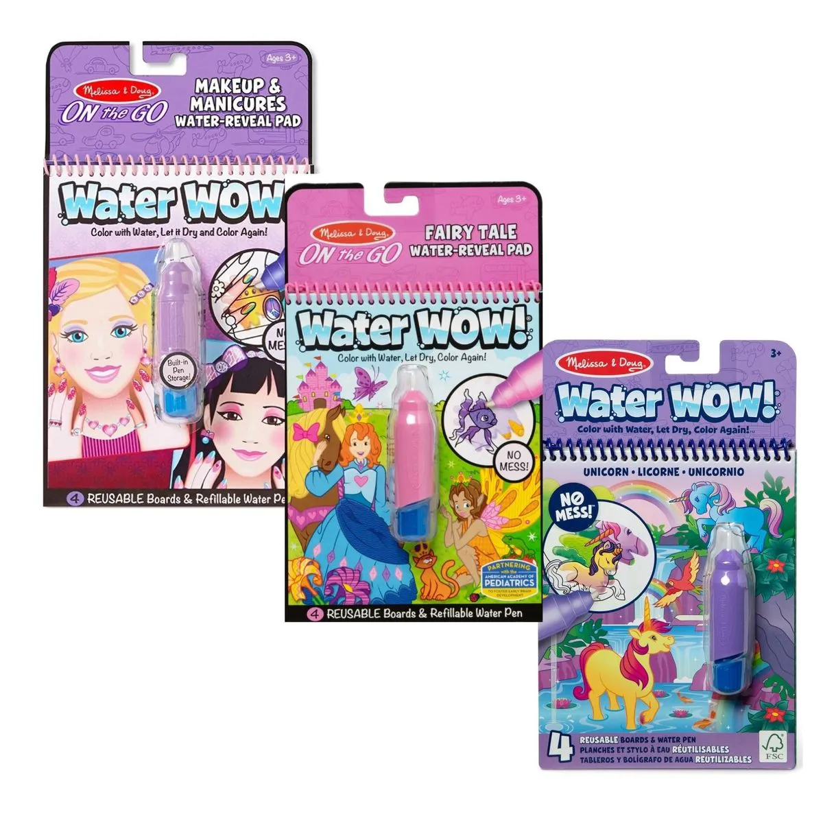 Melissa & Doug Water Wow! 3-Book Collection: Fairytale, Makeover & Unicorns