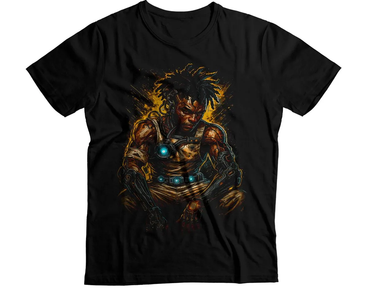Sci Fi Cyber Soldier Golden Glow Portrait Graphic T-Shirt