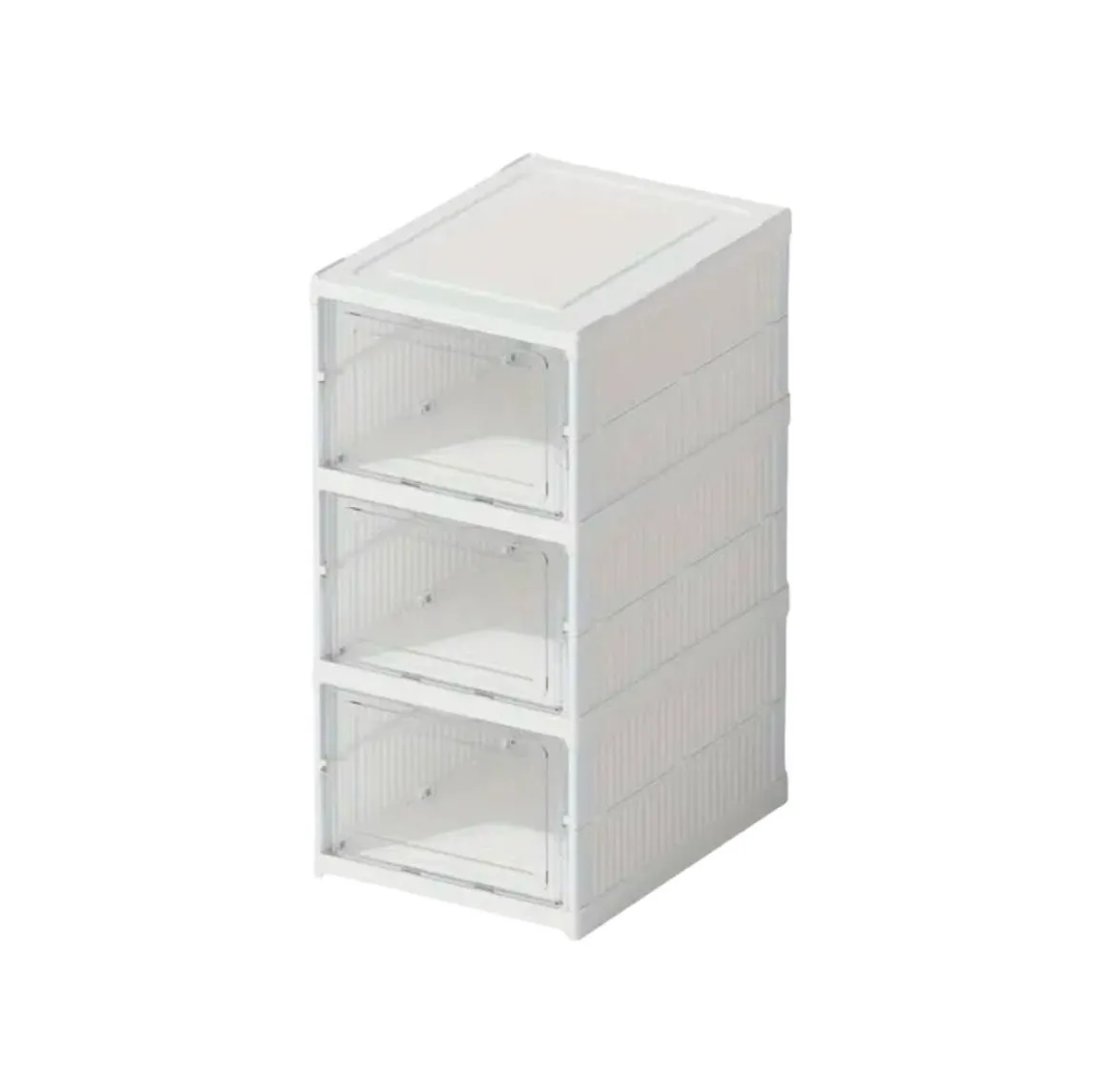 3 Layer Foldable Shoe Organizer Display Box Clear Shoe Box with Doors