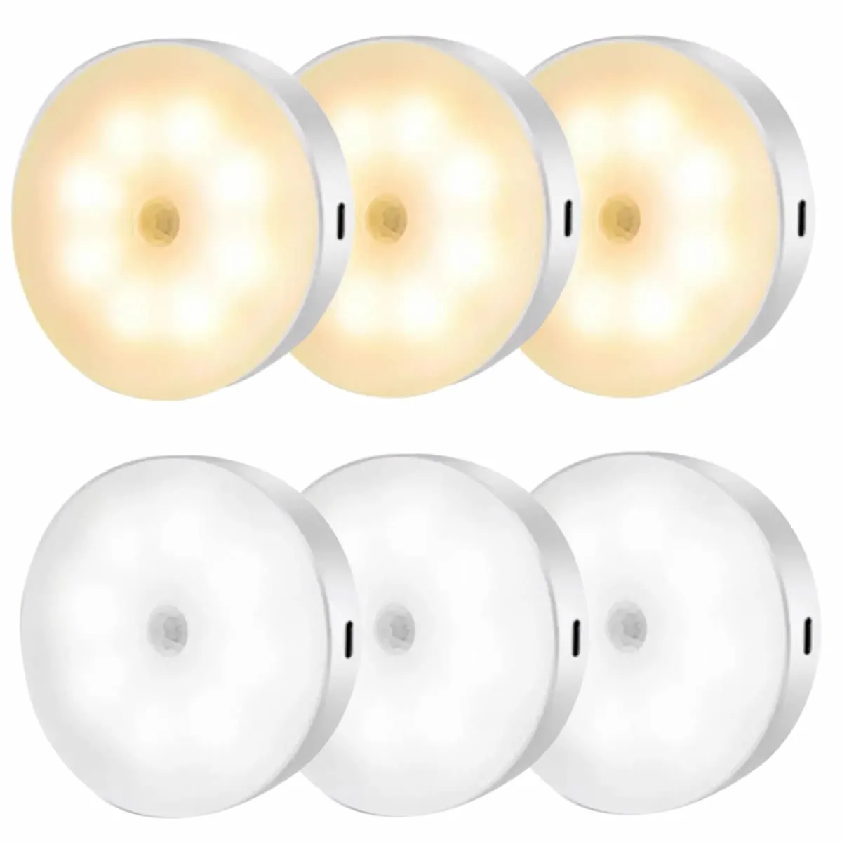 6 Pack Motion Sensor Night Lights, LED Light USB Rechargeable 3 Light Modes