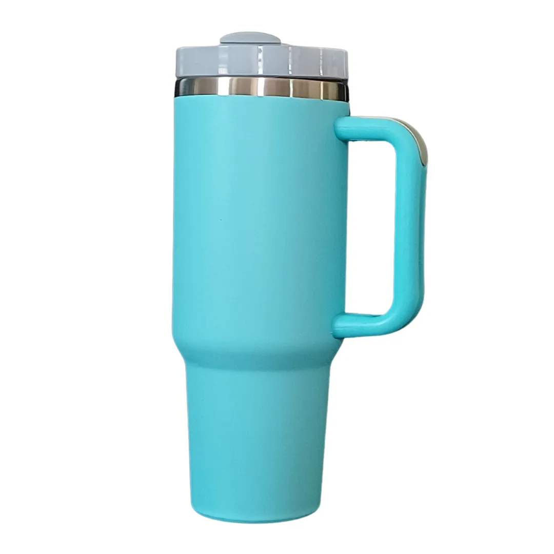Stainless Steel Insulated Travel Mug - Tumbler with Straw & Handle - 1.2L - Blue
