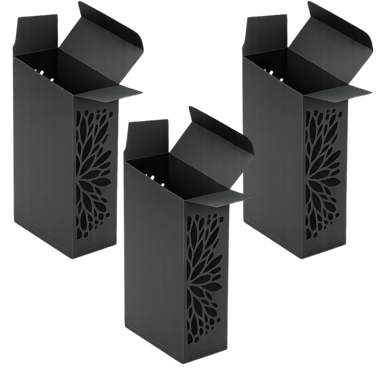 5 x Cardstock Packaging Box with Floral Cut-Out Design - Elegant Gift Box - Black