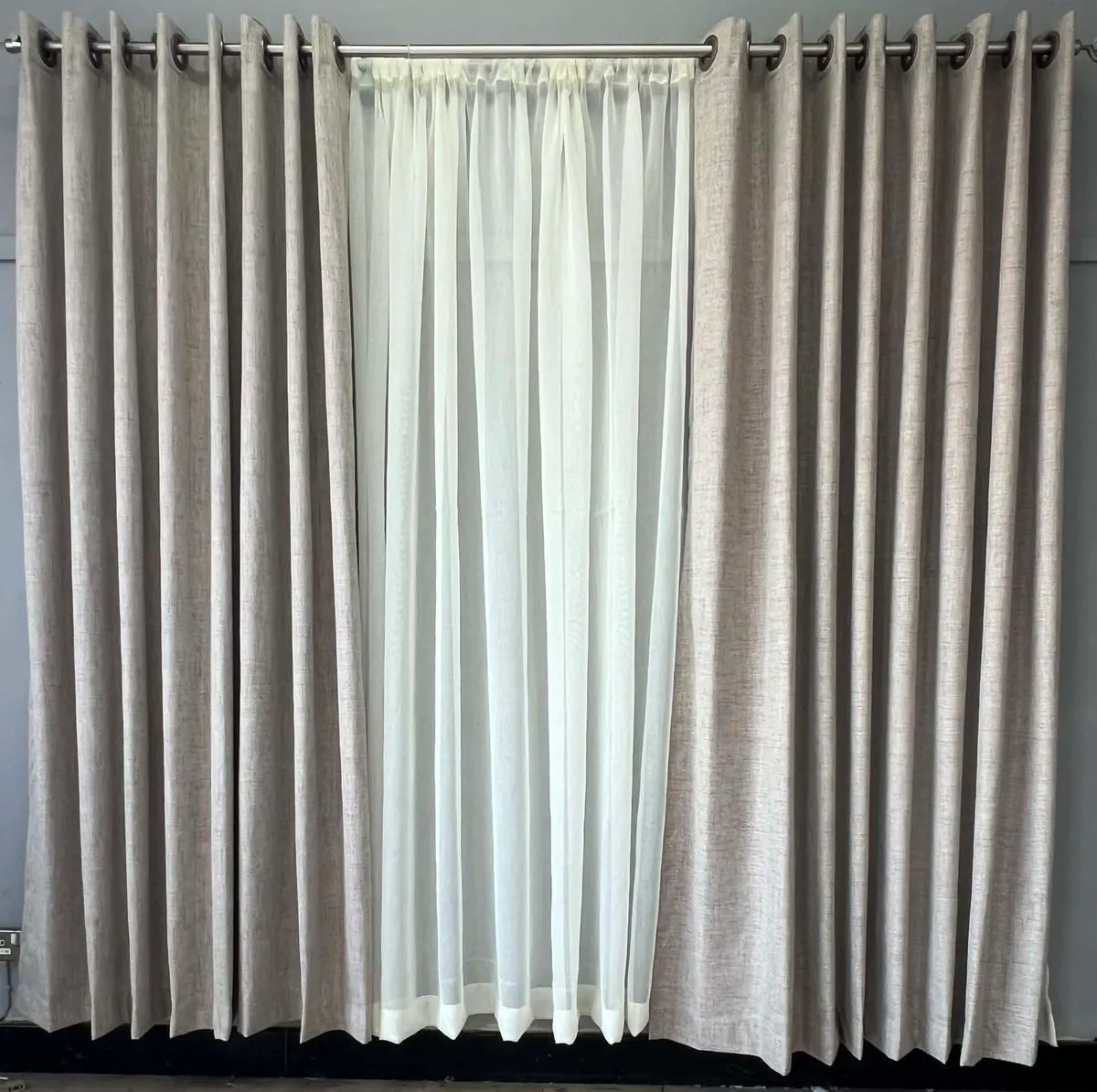 Light Beige Blackout Plain Eyelet Curtains & Lace