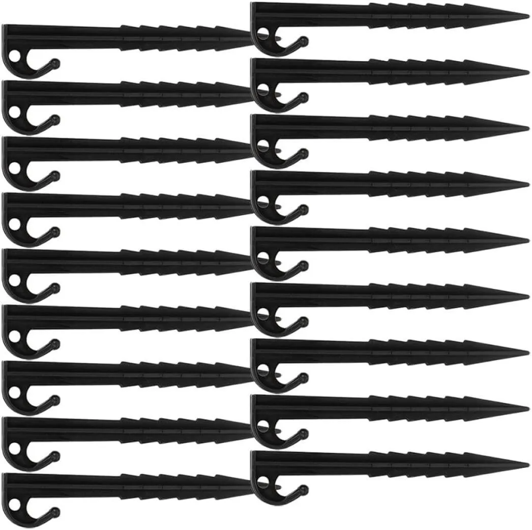 40pcs Black Thickened Tent Ground Pegs Windproof Plastic Stakes 14.5cm