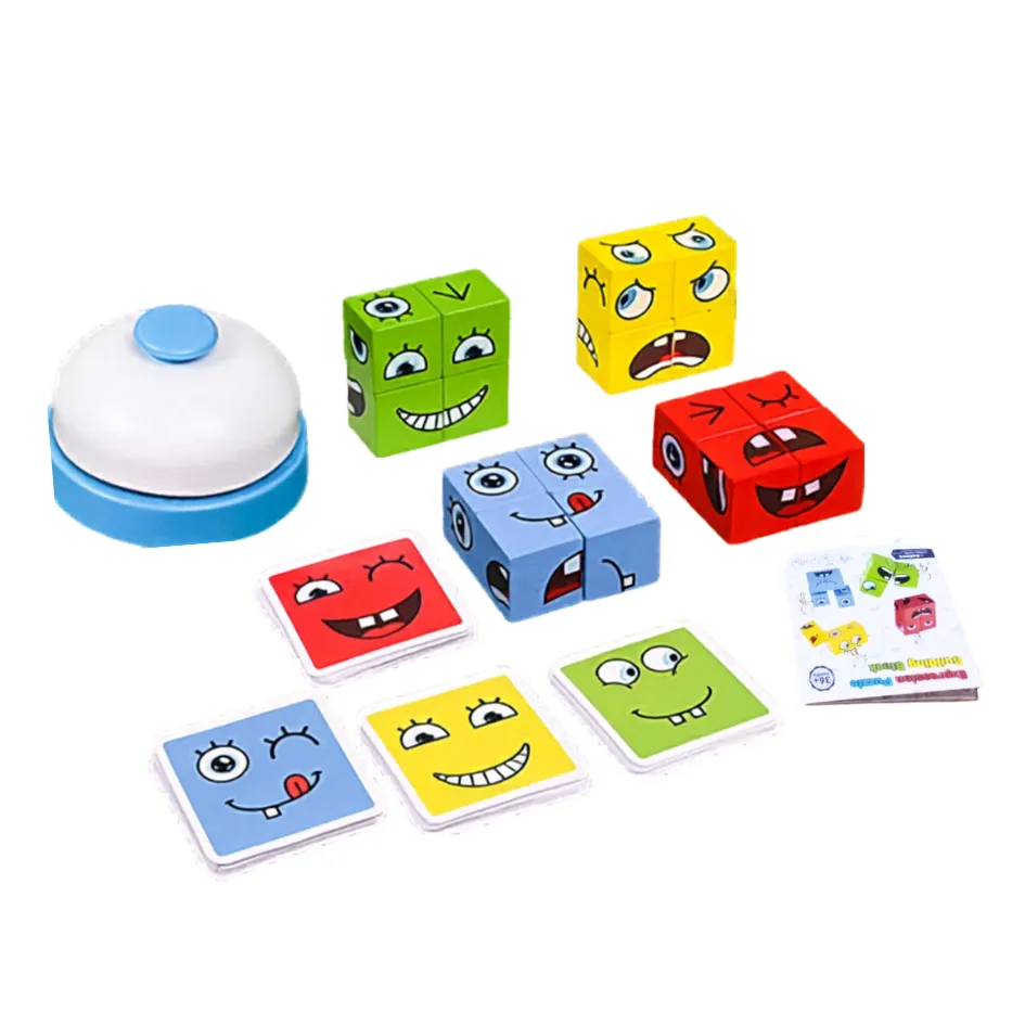 Bestby-Wood Face Change Puzzle Game Educational Expression Matching Blocks