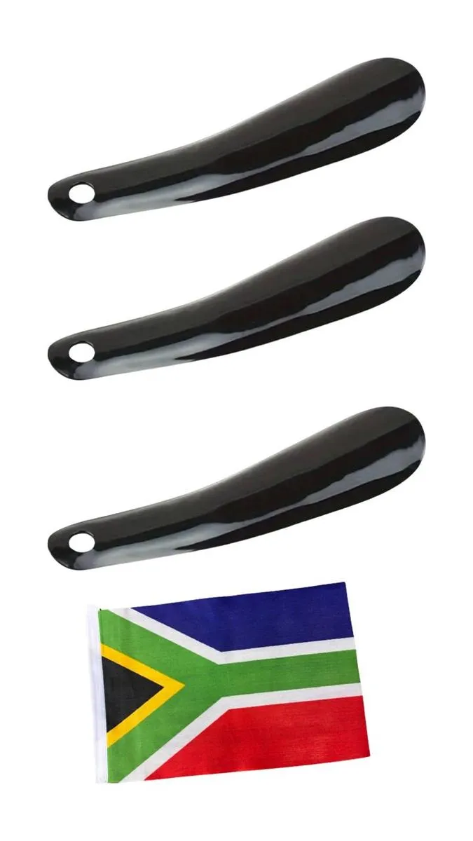 Durable Black Plastic Shoe Horns with South African Flag - Set of 3