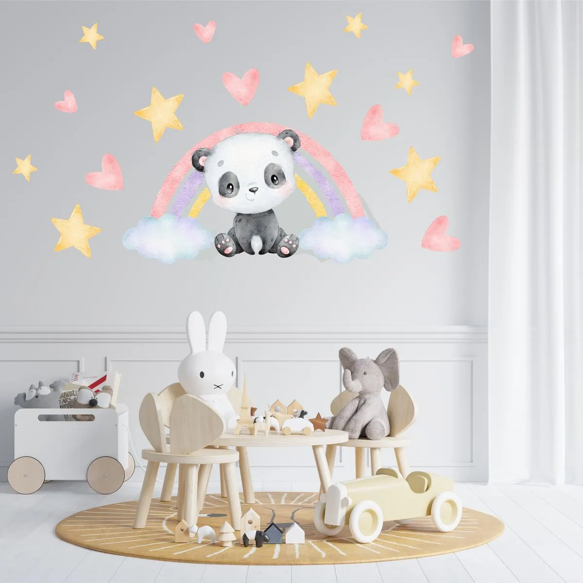 Baby Animal Rainbow Kids Wall Stickers - Black