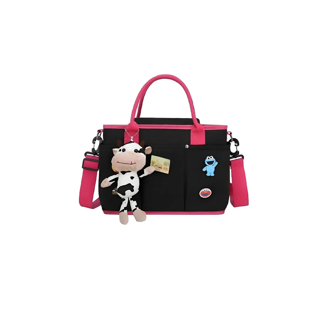 Multi-Function Mommy and Baby Diaper Bag with Cow Pendant