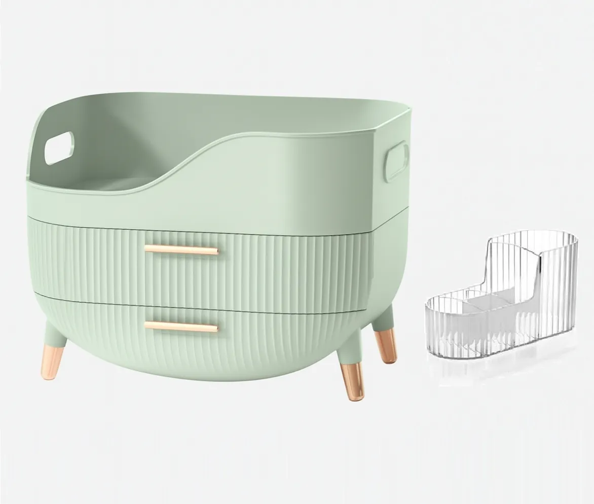 Makeup Case, Storage and Skincare Organizer with Brush Holder for Vanity - Sage Green