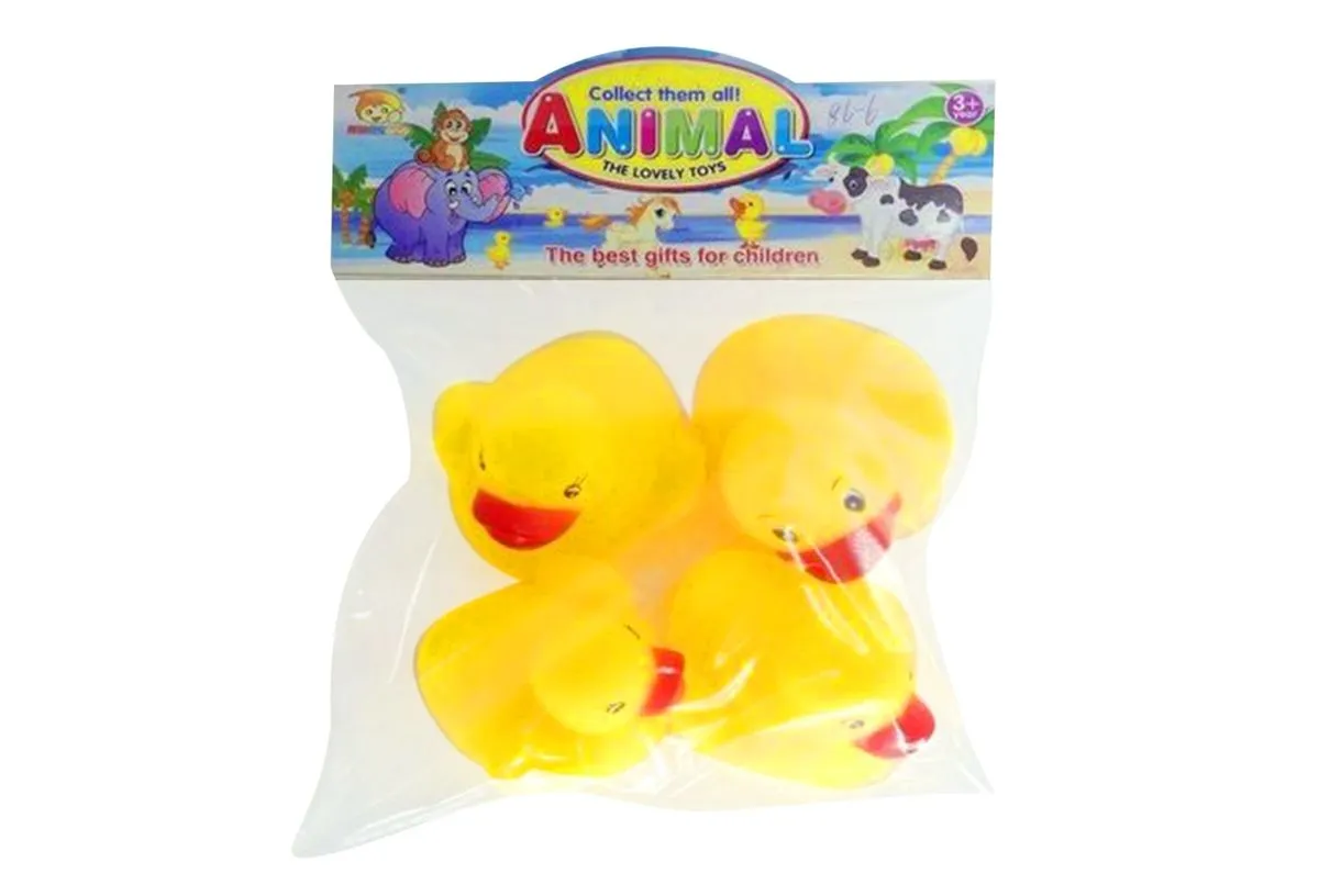 4 Piece Yellow Ducks Bath Toys in Bag