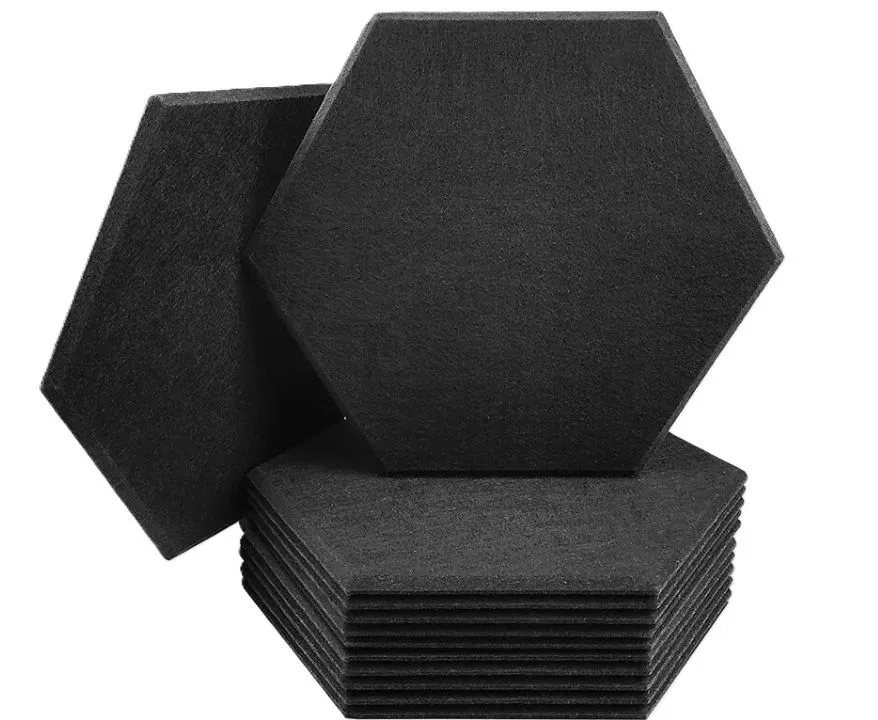 Echo-Less Acoustic Hexagon Panels Self-Adhesive - 12 pack - Black