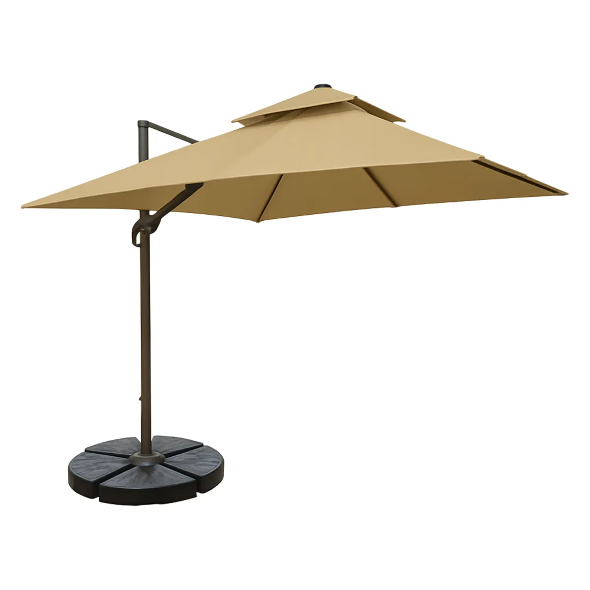 Hanging Patio Umbrella - Offset, Crank, Weatherproof - Khaki