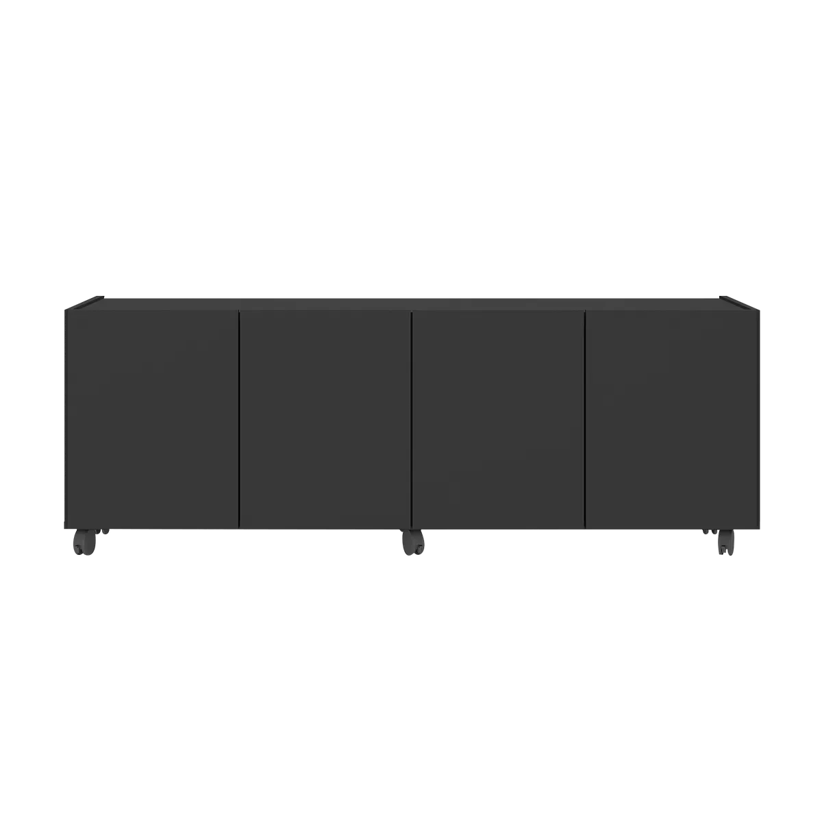 4 Door TV Stand with Wheels - Large Modern TV Unit Storage Cabinet - Black
