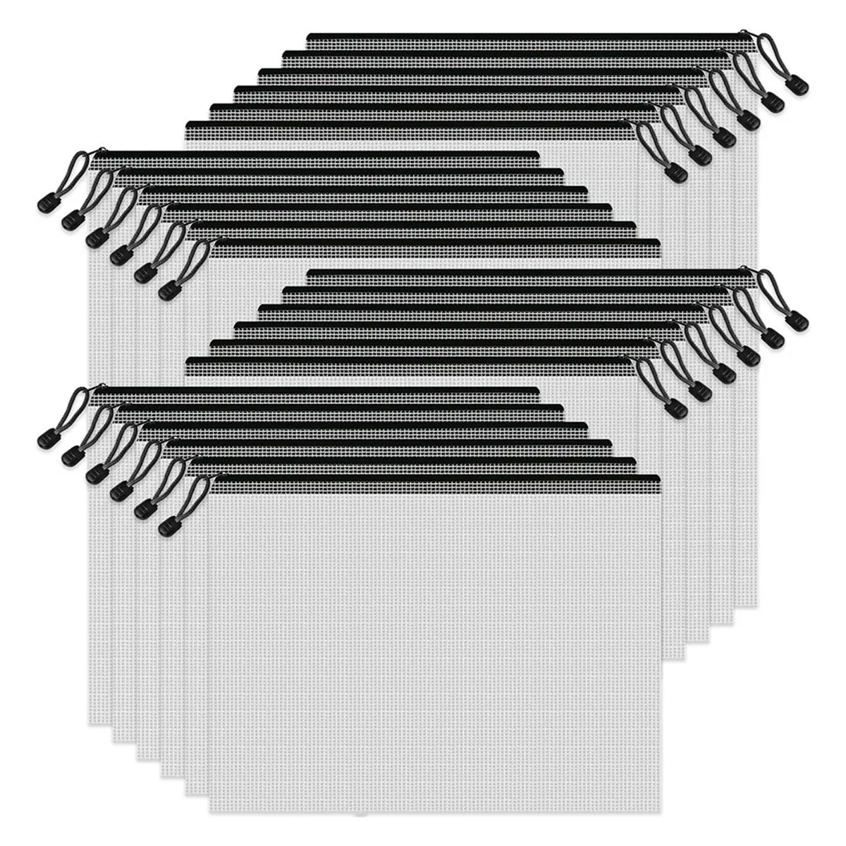 Mesh Zipper Bags, 24 Clear Zipper Pockets, A4 Letter Size