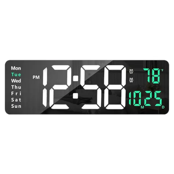 Large Multifunctional Digital LED Display Alarm Clock - Black/Green