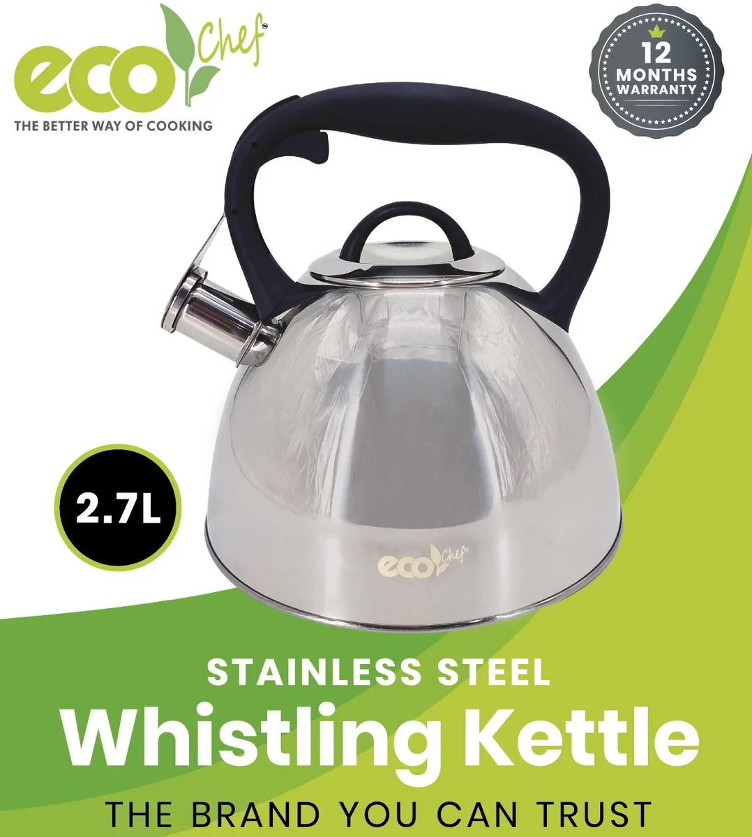 Eco Chef Stainless Steel Whistling Stovetop Kettles Silver