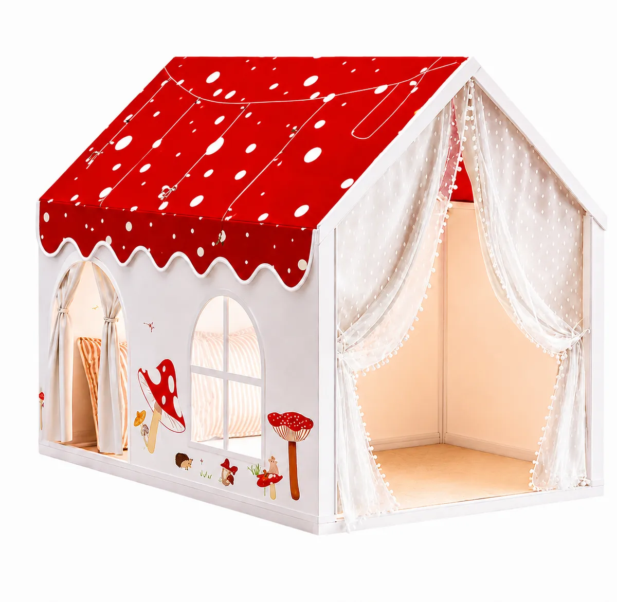 Children's Cottage Play Tent House - Indoor Playhouse with Curtains