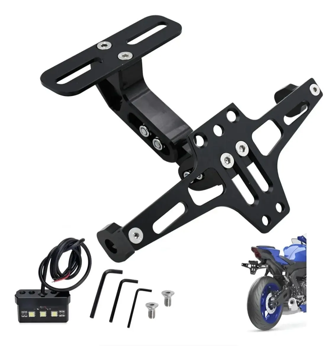 Adjustable Aluminum Bracket For Motorcycle License Plate Holder - Black