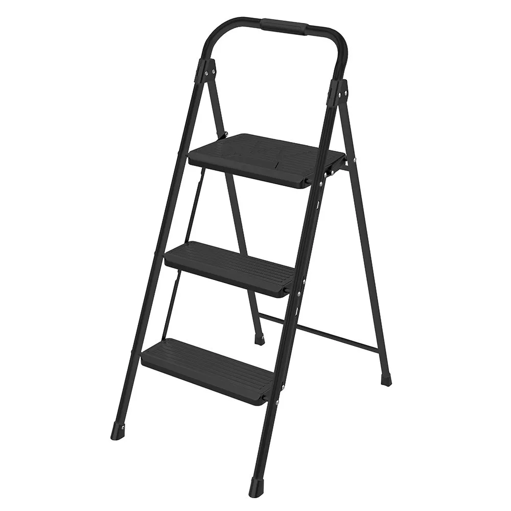 Anchor Lightweight Folding 3 Step Portable Ladder w/ Wide Anti-Slip Pedal - Black