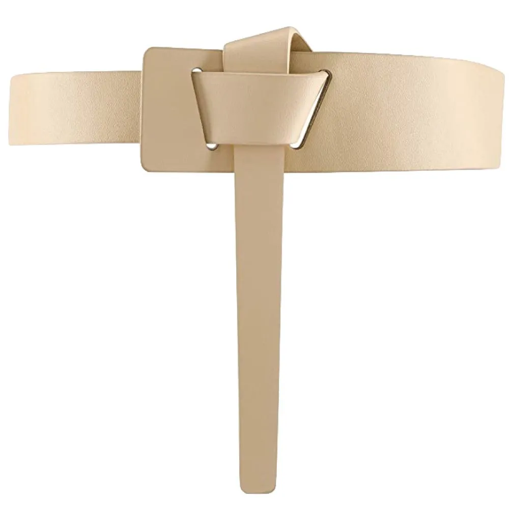 Fashion Women Faux  Leather Folding Tie Know Casual Waist Belt -120cm - Beige 