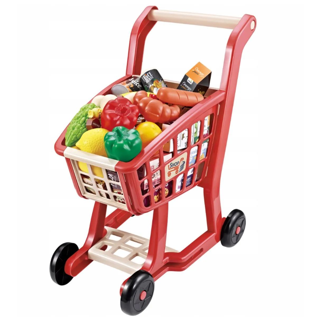 Shopping Cart Toy Set, Plastic Food Toys, Interactive Game Set